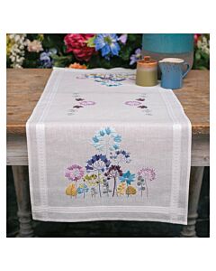 Borduurpakket tafelloper Allium in blauw en paars van Vervaco PN-0198829 voorbedrukt spansteek