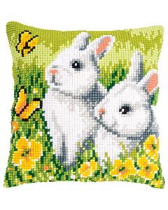 Vervaco borduurkussenpakket konijnen met vlinders PN-0200552 voorbedrukt