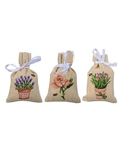 Vervaco borduurpakket kruidenzakjes bloemen 3st. PN-0201687 telpatroon