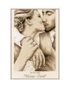 Vervaco borduurpakket trouwtege lliefdevolle kus PN-0202626 Sepia stijl