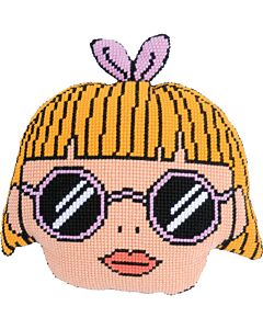 Vervaco kruissteekkussen Meisje met Strik met kussenrug pn-0202909 van Eva Mouton