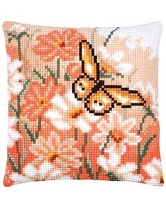 Vervaco borduurkussenpakket vlinder tussen de bloemen PN-0203675 voorbedrukt (kussenrug en opvulkussen apart verkrijgbaar)