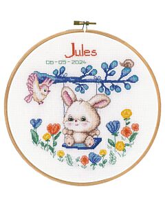 Vervaco borduurpakket geboortetegel konijntje op de schommel PN-0203772 telpatroon incl. borduurring