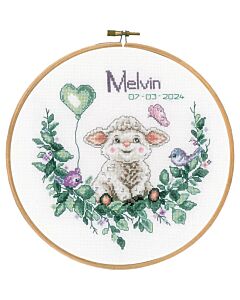 Vervaco borduurpakket geboortetegel schaapje PN-0203777 telpatroon incl. borduurring