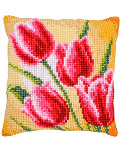Vervaco borduurkussenpakket 'Tulpen' PN-0204603 voorbedrukt (kussenrug en opvulkussen apart verkrijgbaar)