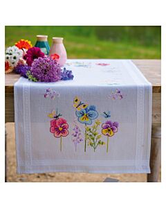 Vervaco borduurpakket tafelloper Viooltjes PN-0204883 voorbedrukt (ook verkrijgbaar in een tafelkleed variant)