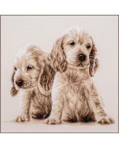 Vervaco borduurpakket '2 puppies' PN-0205414 telpatroon in sepia stijl