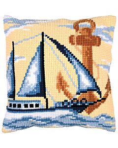 Vervaco borduurkussenpakket zeilboot PN-0205429 voorbedrukt (kussenrug en opvulkussen apart verkrijgbaar)