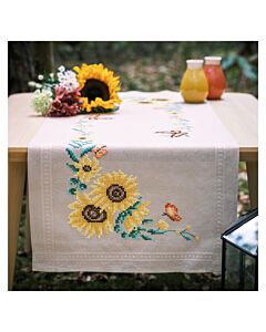 Vervaco borduurpakket tafelloper zonnebloemen PN-0206766 voorbedrukt (ook verkrijgbaar in een tafelkleed variant)