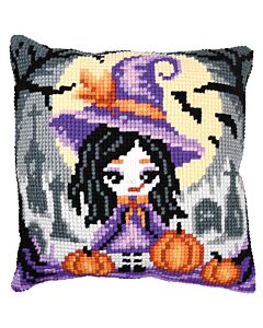 Vervaco borduurkussenpakket halloween meisje PN-0207487 voorbedrukt (kussenrug en opvulkussen apart verkrijgbaar)