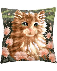 Vervaco borduurkussenpakket kitten tussen de bloemen PN-0212081 voorbedrukt