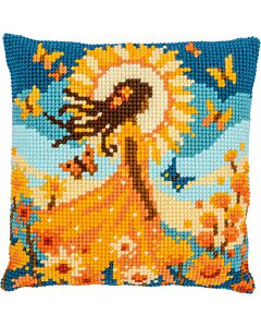 Vervaco borduurkussenpakket 'Meisje met de zon' PN-0212141 voorbedrukt (kussenrug en opvulkussen apart verkrijgbaar)