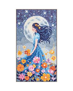 Vervaco borduurpakket 'Meisje met de maan' PN-0212146 telpatroon (ook verkrijgbaar in een kruissteekkussen variant)