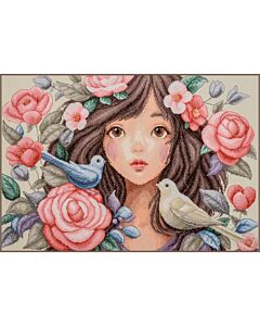 Lanarte borduurpakket 'Omringd door rozen en duiven' PN-0213974 evenweave telpatroon
