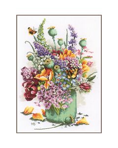 Lanarte borduurpakket kleurig bloemenboeket PN-0214127 evenweave telpatroon