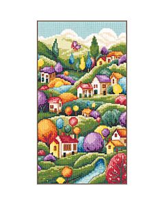 Vervaco borduurpakket landschap met huisjes PN-0215350 telpatroon