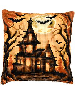 Vervaco borduurkussenpakket halloween huis PN-0216233 voorbedrukt (kussenrug en opvulkussen apart verkrijgbaar)