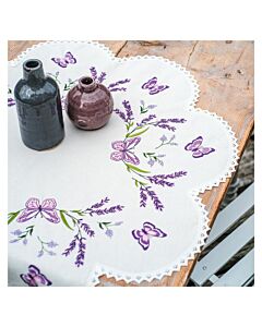 Vervaco borduurpakket tafelkleed met kant lavendel PN-0219165 voorbedrukt