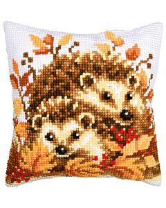 Vervaco borduurkussenpakket egeltjes in de herfst PN-0220606 voorbedrukt (kussenrug en opvulkussen apart verkrijgbaar)