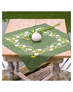 Vervaco borduurpakket tafelkleed witte bloemen PN-0222578 voorbedrukt (ook verkrijgbaar in een tafelloper variant)