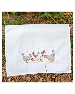 Vervaco borduurpakket theedoek kippen PN-0223101 voorbedrukt