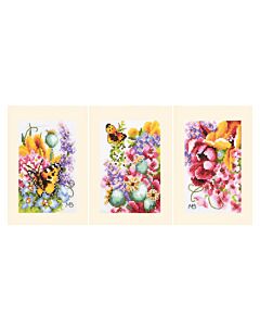 Lanarte borduurpakket 3st. wenskaarten kleurig bloemenboeket PN-0224152 evenweave telpatroon incl. envelop & passe-partout