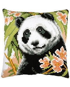 Vervaco borduurkussenpakket panda met bloemen PN-0228637 voorbedrukt (kussenrug en opvulkussen apart verkrijgbaar)