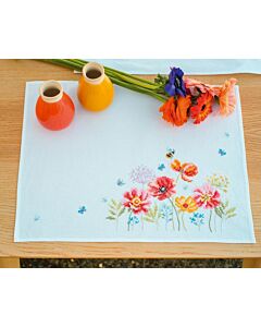 Vervaco borduurpakket placemat klaprozen en wilde bloemen 2st. PN-0230494 voorbedrukt