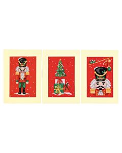 Vervaco borduurpakket kerstkaart notenkraker 3st. PN-0231075 telpatroon incl. envelop & passe-partout