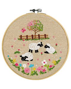 Vervaco borduurpakket schaapjes in de wei 3st. PN-0237588 voorbedrukt incl. borduurringen