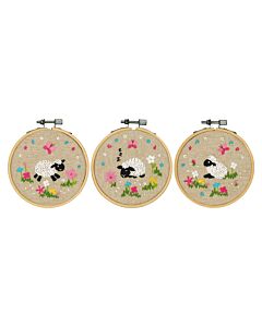 Vervaco borduurpakket schaapjes in de wei 3st. PN-0237588 voorbedrukt incl. borduurringen