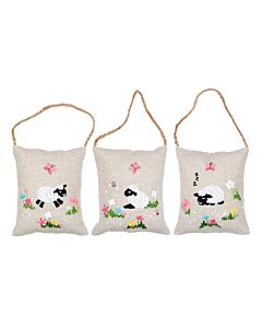 Vervaco borduurpakket deco kussentjes schaapjes in de wei 3st. PN-0237652 voorbedrukt