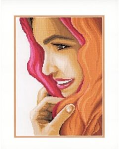  Borduurpakket vrouw met rode sjaal  van lanarte pn-0156297