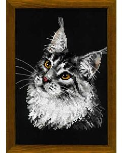 Borduurpakket Maine Coon - poes met telpatroon Riolis1599