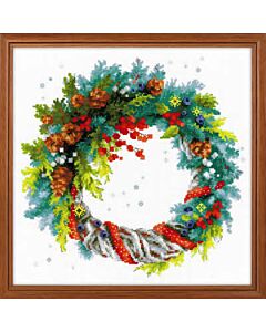 Borduurpakket kerstkrans van riolis 1603 met telpatroon