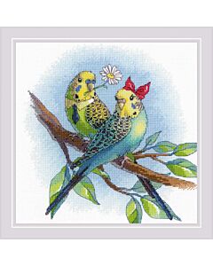 Riolis borduurpakket  Love is in the Air parkieten om te borduren 1956