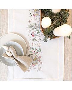 Rico Design borduurpakket tafelkleed kerst sterren en motieven 31241.52.12 loper voorbedrukt