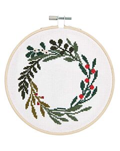 Rico Design kerstkrans groen in kruissteek borduren 100075