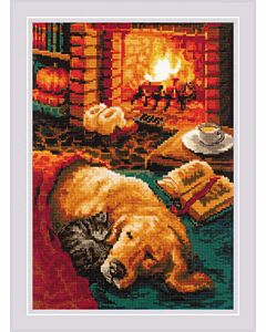 Riolis borduurpakket hond bij de open haard borduren 2004