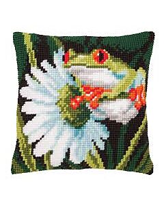 Kruissteek borduurpakket roodoogboomkikker met bloem 