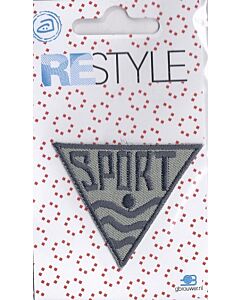 Driehoekig, licht grijs met de tekst sport.