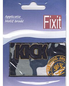 Legerkleur applicatie met tekst Knick.