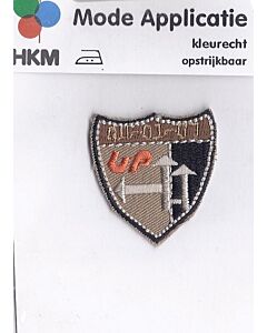 Beige met zwart en pijlen applicatie.