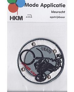 Rond, grijs getint met zwart een crossmotor applicatie