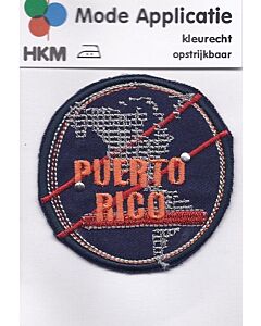 Blauw, rond applicatie met tekst Puerto Rico