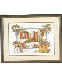 Borduurpakket tuin met fiets om te borduren