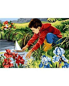 Voorbedrukt stramien/canvas Jongen met bootje van Seg de Paris 