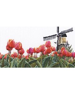 Thea Gouveneur borduurpakket tulpenveld met molen 473 telpatroon