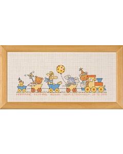 Permin borduurpakket geboortetegel Treintje - Happy Friends 12-2421