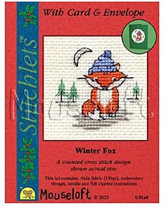 Mouseloft borduurpakket kerstkaart vos U31stl telpatroon incl. kaart & envelop